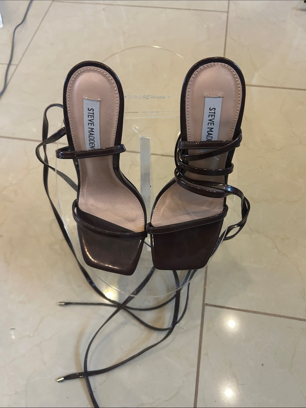 Steve Madden Dark Brown Strappy Square-Toe Lace-Up Heels